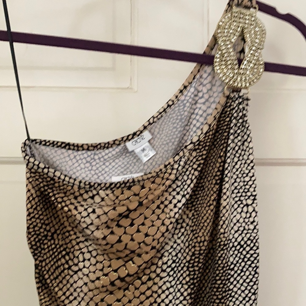 Cache one shoulder animal print dress.